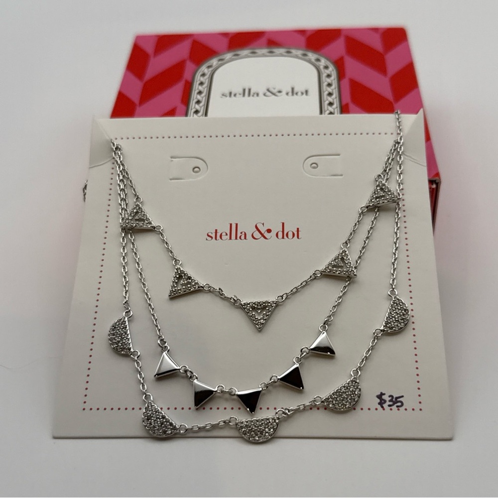 Stella & Dot Silver Layered Pave Chevron Necklace
